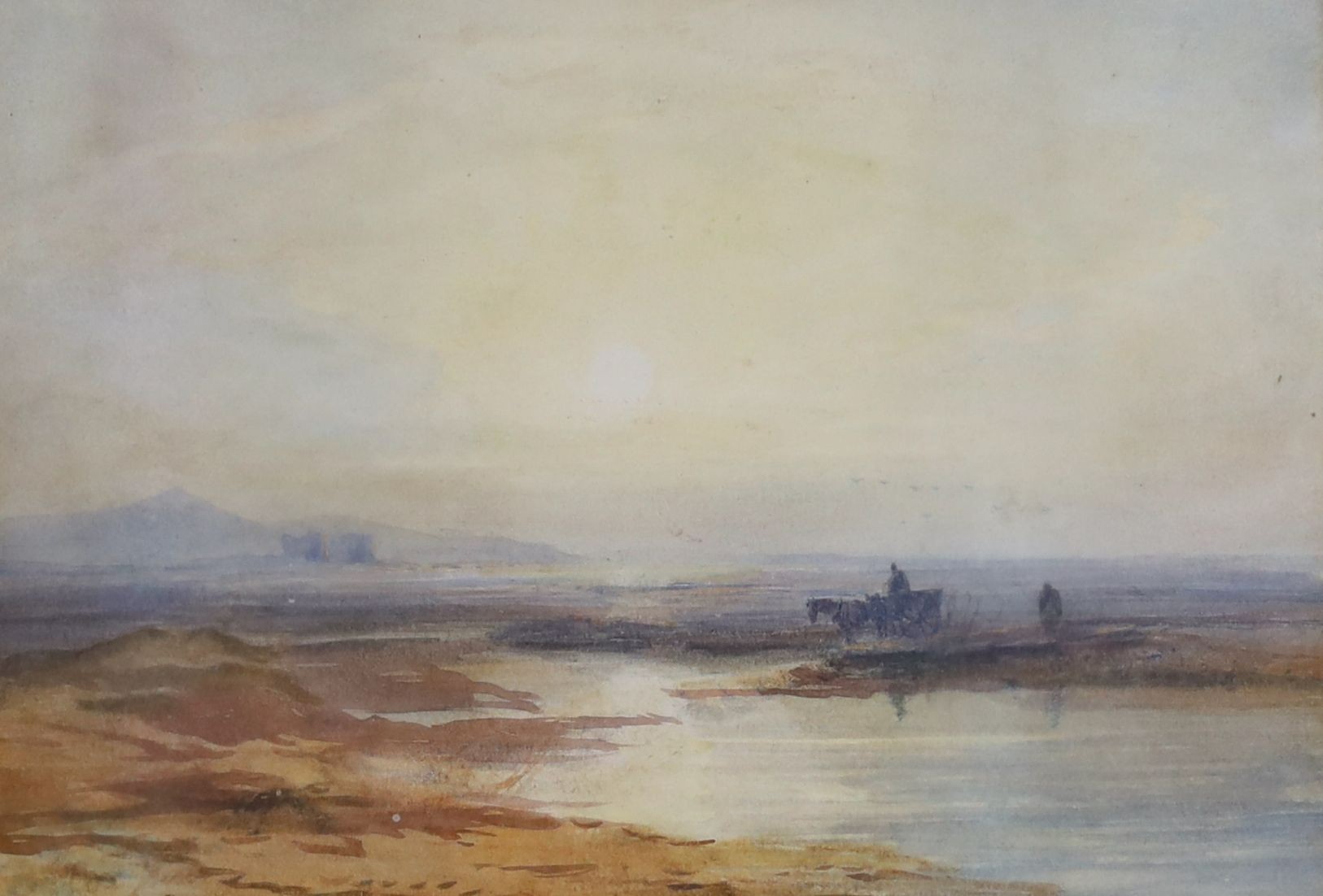 Attributed to David Cox Junior (1809-1885), watercolour, Seaweed gatherers at low tide, 18 x 26cm